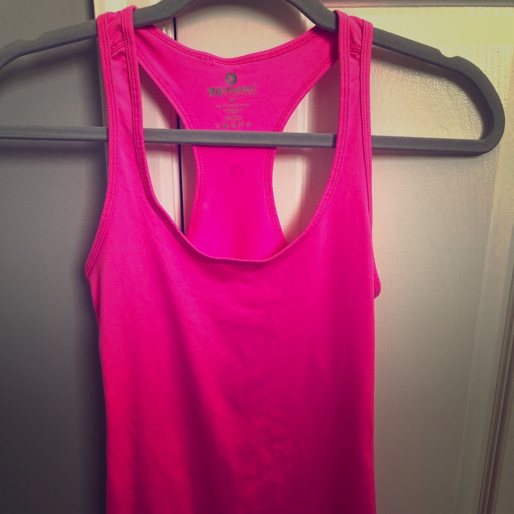 Moisture wicking hot pink workout tank.